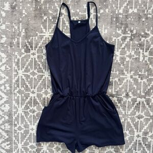 EUC Romper Short Jumpsuit Adjustable Spaghetti Straps Sleeveless Cami Navy Blue